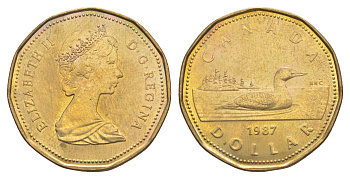 Канада 1 доллар 1987 Елизавета II (1952-2022), утка KM 157 никель плакированный позолоченной бронзой 4637-955