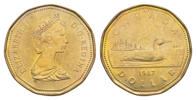 Канада 1 доллар 1987 Елизавета II (1952-2022), утка KM 157 никель плакированный позолоченной бронзой 4637-955