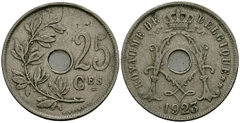 Бельгия 25 сантимов 1923 Belgique KM 68 медно-никель 4165-445