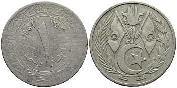 Алжир 1 динар 1964 АН 1383 KM 100 медно-никель 3336-213