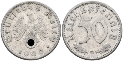 Германия 50 рейхспфеннигов 1940 D KM 96 J. 372 алюминий    4153-252