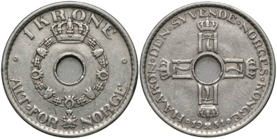Норвегия 1 крона 1951 Хокон VII (1905-1957) KM 397.1 медно-никель 27-255