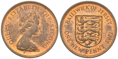 Джерси 1 новый пенни 1971 Елизавета II (1952-2022), герб KM 30 бронза aUNC 4152-823