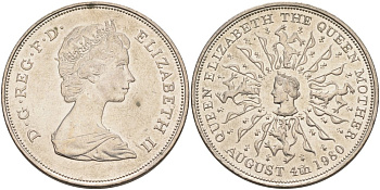 Великобритания 25 пенсов 1980 80 лет королеве Елизавете-королеве матери, Елизавета II (1952-2022) KM 921, Spink 2228 медно-никель 118-731