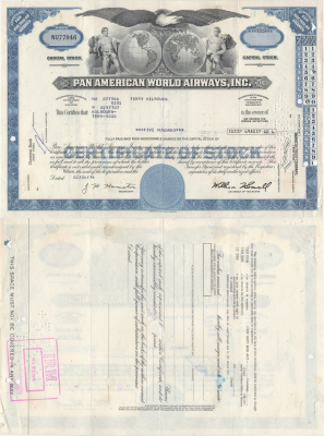 США, Pan American World Airwaysсертификат на 100 акций1974бумага5554-39-1