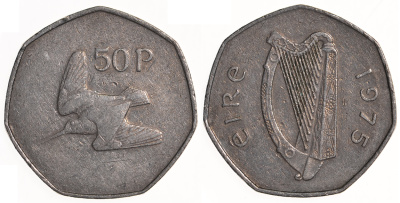 ИРЛАНДИЯ 50 ПЕНСОВ 1975 ВАЛЬДШНЕП KM 24 медно-никель 59-422