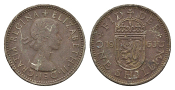 Великобритания 1 шиллинг 1963 Елизавета II (1952-2022), Шотландский герб KM 905, Spink 4148 медно-никель 4663-223