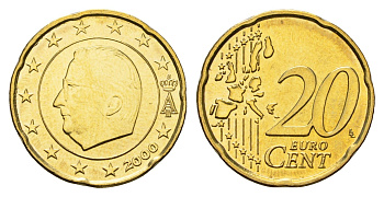 Бельгия 20 евроцентов 2000 Альберт II (1993-2013) KM 228 нордик UNC 4629-711