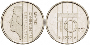 НИДЕРЛАНДЫ 10 ЦЕНТОВ 1999 KM 203 никель 3457-1134