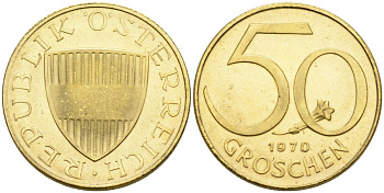 Австрия 50 грошей 1970 KM 2885 алюминиевая бронза PROOF 4588-459