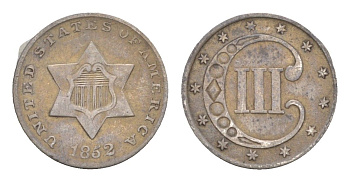 США 3 цента 1852 KM 75 серебро 00-822-39