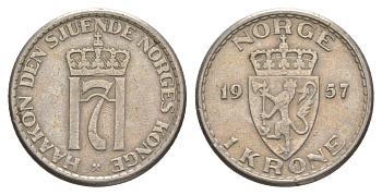 Норвегия 1 крона 1957 Хокон VII (1905-1957) KM 397 медно-никель 4638-945