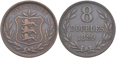 Гернси 8 даблов (дублей) 1889 Н KM 7 бронза 4517-941