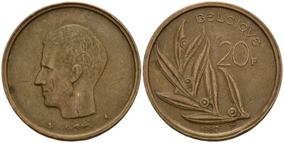 Бельгия 20 франков 1980 Belgique, Бодуэн I (1951-1993) KM 159 никель бронза 4601-335