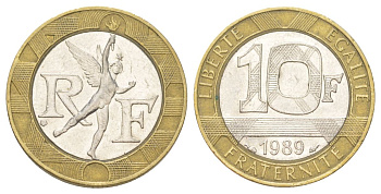 Франция 10 франков 1989 тип гений Бастилии KM 964.1, Le Franc 375.3 биметалл 4624-421