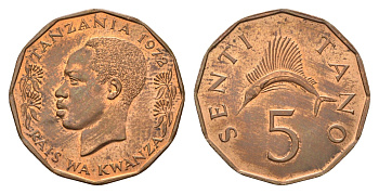 Танзания 5 центов 1972 KM 1 бронза UNC 87-237