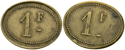 Франция 1 франк XIX-XX век ресторанный жетон латунь 4166-642