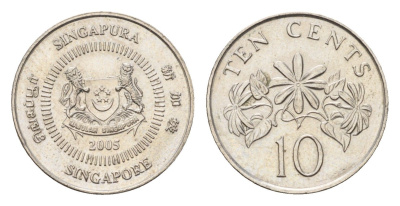 Сингапур 10 центов 2005 KM 100 медно-никель UNC 4684-644
