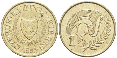 КИПР 1 ЦЕНТ 1992 KM 53.3 никель латунь 63-361