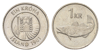 Исландия 1 крона 1981 треска KM 27 медно-никель 4691-523