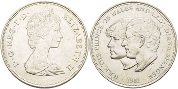 Великобритания 25 пенсов 1981 Королевская свадьба принца Чарльза и леди Дианы, Елизавета II (1952-2022) KM 925, Spink 4229 медно-никель 37-523