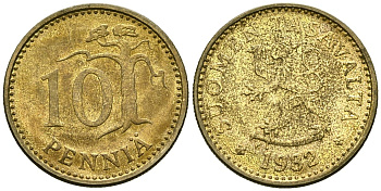 Финляндия 10 пенни 1982 KM 46 алюминиевая бронза 4172-245
