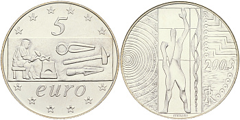 ИТАЛИЯ 5 ЕВРО 2003 РАБОЧИЕ ЕВРОПЫ KM 253 серебро UNC 06-245-41