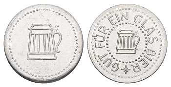 Германия жетон в 1 "стакан пива" ND диаметр 24 мм, вес 1,1 гр алюминий UNC 4638-822