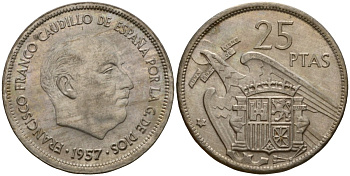 Испания 25 песет 1957 (69) KM 787 медно-никель 92-842
