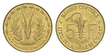 Западная Африка (BCEAO) 5 франков 1975 KM 2a медь алюминий никель UNC 4640-539