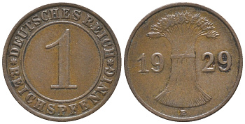 ГЕРМАНИЯ 1 РЕЙХСПФЕННИГ 1929 Е KM 37, J. 313 бронза 100-911