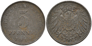 Германия 5 пфеннигов 1918 A KM 19, J. 297 железо 4151-614