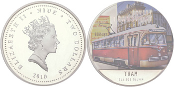 Ниуэ 2 доллара 2010 Советский транспорт - Трамвай KM 411 серебро PROOF 11-057-42
