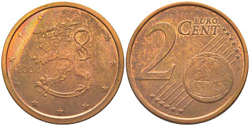 ФИНЛЯНДИЯ 2 ЕВРОЦЕНТА 2004 M KM 99 сталь плакированная медью 206-127