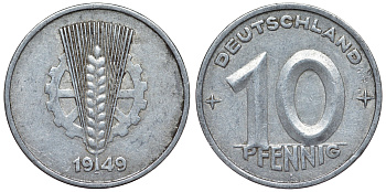 ГДР 10 пфеннигов 1949 A KM 3 алюминий 4119-436