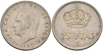 Испания 25 песет 1982 Хуан Карлос I (1975-2014) KM 824 медно-никель 4572-1042