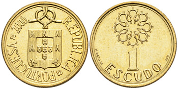 Португалия 1 эскудо 2000 KM 631 никель латунь 4567-839