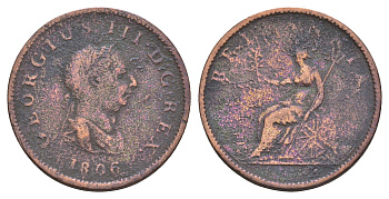 Великобритания 1/2 пенни 1806 Георг III (1760-1820) KM 662, Spink 3781 медь 4656-141