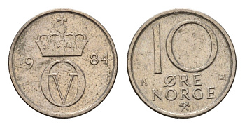 Норвегия 10 эре 1984 Улаф V (1957-1991) KM 416 медно-никель 4609-1132