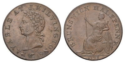 Великобритания, Мидлсекс, Килвингтон 1/2 пенни 1795  Dalton & Hamer 346 медь aUNC 270-1423