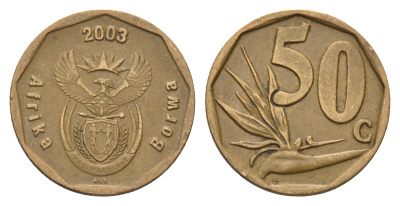 ЮАР 50 центов 2003 Зантедеския Эллиота (калла), герб, год-тип KM 330 сталь плакированная бронзой 4694-957