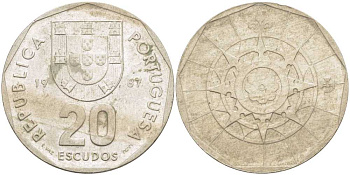 ПОРТУГАЛИЯ 20 ЭСКУДО 1987 INCM KM 634.1 медно-никель 4384-843