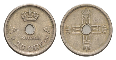 Норвегия 25 эре 1946 Хокон VII (1905-1957) KM 384 медно-никель 4632-1222