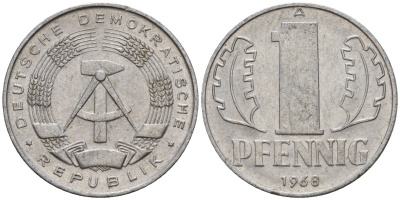 ГДР 1 пфенниг 1968 A KM 8.1 алюминий 100-954