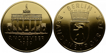 ГЕРМАНИЯ МЕДАЛЬ 9 НОЯБРЯ 1989 ПАДЕНИЕ БЕРЛИНСКОЙ СТЕНЫ БРАНДЕНБУРГСКИЕ ВОРОТА UNC 1077-1-42