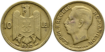 Румыния 10 леев 1930 Кароль II (1930-1940) KM 49 никель латунь 87-751