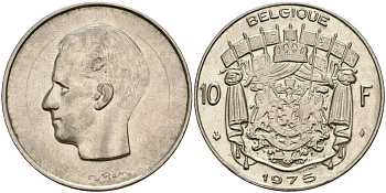 Бельгия 10 франков 1975 Belgique, Бодуэн I (1951-1993) KM 155.1 никель 4135-1027