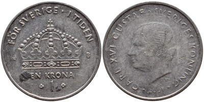 Швеция 1 крона 2001 Карл XVI Густав (1973- ) KM 894 медно-никель 4364-2641
