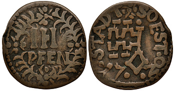 Соест 3 пфеннига 1720 KM 22 медь 000-000