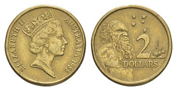 Австралия 2 доллара 1988 абориген, Елизавета II (1952-2022) KM 101 алюминиевая бронза 4652-232